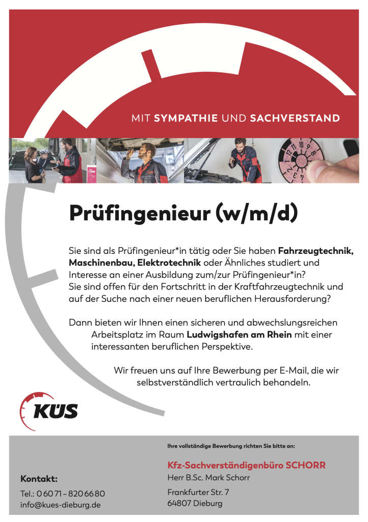 Prüfingenieur (w/m/d) KfzSachverständigenbüro Schorr
